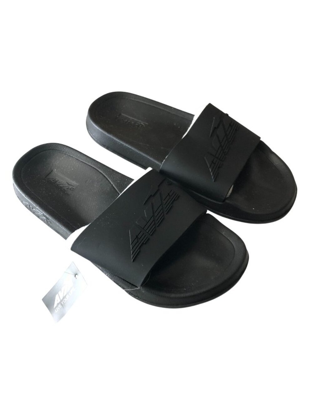 Avia Mens Mono Sandals Slides Rubber Logo Black Mens Size 9 Womens Size 11